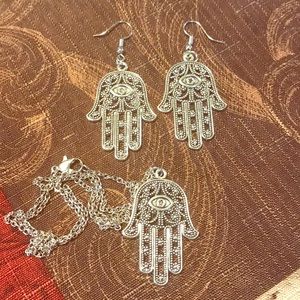 Hamsa Hand Necklace and earrings set